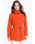 London Fog Belted Jacket with Hidden Hood - Lyst