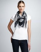 Tory Burch Striped Logo Square Scarf - Lyst