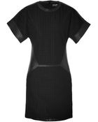 Ferragamo Black Embroidered Quilt Cotton/Leather Dress - Lyst