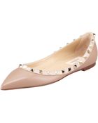 Valentino Rockstud Leather Ballerina Flat - Lyst