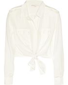 Maje Aoutien Tie-Front Cropped Silk Shirt - Lyst