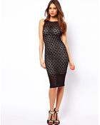 John Zack Midi Dress with Lace Layer - Lyst