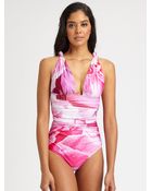 Oscar de la Renta Onepiece Rose Ruched Swimsuit - Lyst