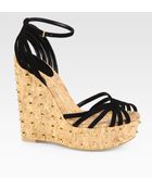 Gucci Suede Studded Cork Wedge Sandals - Lyst