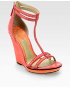 B Brian Atwood Pinkston Snakeskin Suede Wedge Sandals - Lyst