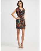Catherine Malandrino Printed Silk Cowlneck Dress - Lyst