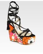 Jimmy Choo Leather and Suede Floral Wedge Sandals - Lyst