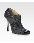 Oscar de la Renta Flannel and Leather Buckle Ankle Boots - Lyst