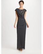 Tadashi Shoji Draped Chiffon Sequin Long Gown - Lyst