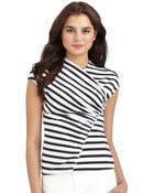Lafayette 148 New York Striped Ruffle Detail Top - Lyst