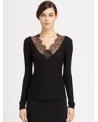 Donna Karan New York Lacetrimmed Stretch Jersey Top - Lyst