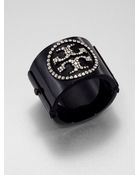 Tory Burch Pavé Crystal Logo Resin Cuff Bracelet - Lyst