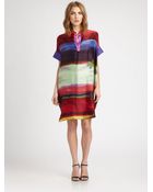 Josie Natori Printed Silk Caftan Dress - Lyst