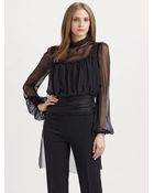 Alberta Ferretti Ruffled Sheer Silk Blouseblack - Lyst