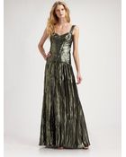 Alberta Ferretti Metallic Pleated Gown - Lyst