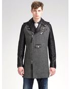 DSquared² Herringbone Leather Coat - Lyst