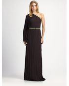 Halston Heritage Asymmetrical Pleated Gown - Lyst