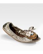 Miu Miu Crystalcoated Metallic Leather Ballet Flats - Lyst