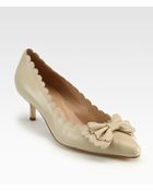 Oscar de la Renta Scalloped Leather Bow Pumps - Lyst
