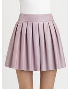 Alice + Olivia Box Pleat Leather Skirt - Lyst