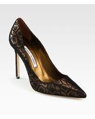 Manolo Blahnik Bronzed Snakeprint Suede Bb Pumps - Lyst