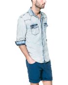 Zara Bleached Denim Shirt - Lyst
