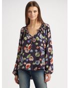 Rebecca Taylor Silk Poppy Print Blouse - Lyst
