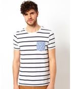 Asos Stripe T-shirt with Flower Printed Pocket - Lyst