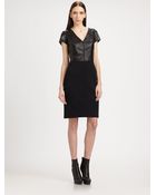 St. John Nappa Leather Bodice Dress - Lyst