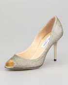 Jimmy Choo Evelyn Peeptoe Glitter Pump Light Bronze - Lyst