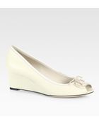 Gucci Soho Leather Peep Toe Wedge Pumps - Lyst