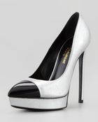 Saint Laurent Captoe Metallic Platform Pump Silverblack - Lyst
