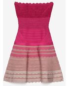 Hervé Léger Strapless Scalloped Ombre Bandage Flare Dress - Lyst