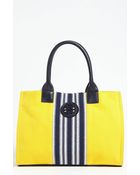Tory Burch Center Stripe Ella Small Tote - Lyst