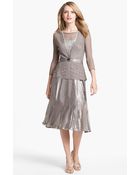 Komarov Pleated Charmeuse Dress Chiffon Jacket - Lyst