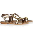 Marni Embellished Leather Flat Sandals - Lyst