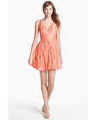Nicole Miller Metallic Silk Fit Flare Dress - Lyst