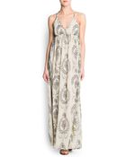 Mango Pleated Chiffon Printed Long Dress - Lyst