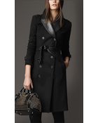 Burberry Long Wool Cashmere Leather Detail Trench Coat - Lyst