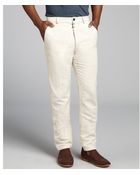 Bottega Veneta Cream Linen Cotton Blend Flat Front Pants - Lyst