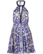 Matthew Williamson Escape Printed Silk Halter Dress In Blue - Lyst