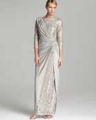 Tadashi Shoji Gown Draped Sequin Sleeve - Lyst