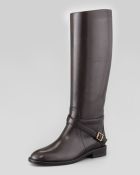 Saint Laurent Tall Buckled Riding Boot Chocolate - Lyst