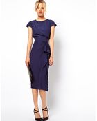 Asos Pencil Dress With Waterfall Detail - Lyst