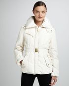 Cole Haan Short Belted Puffer Coat - Lyst