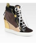 Giuseppe Zanotti Patchwork Suede Wedge Sneakers - Lyst
