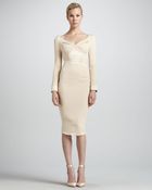 Zac Posen Satin Panel Long Sleeve V Neck Dress - Lyst