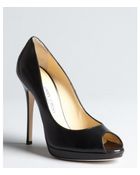 Jimmy Choo Black Leather Peep Toe Queit Platform Pumps - Lyst