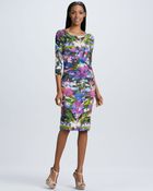 Nicole Miller Threequarter Sleeve Floralprint Dress - Lyst