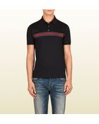 Gucci Black Cotton Jersey Polo With Web Print - Lyst